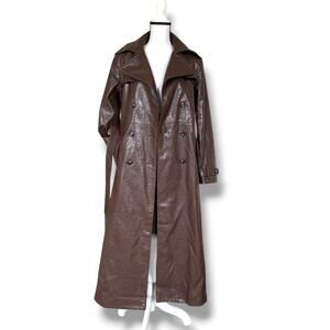 MADISON THE LABEL Faux Leather Hutson Trench Coat Fits Sz XS/S Chocolate Brown